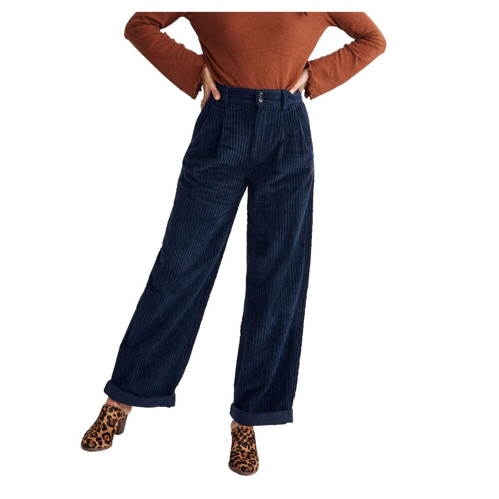 Madewell Women’s Navy Blue Pleated Wide Leg Corduroy Pants Size 16